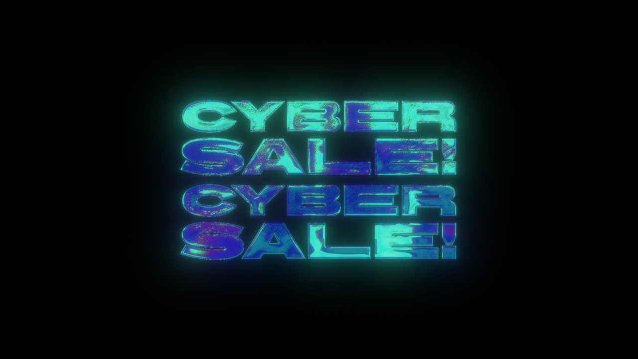 Flickering Cyber Sale Neon Text with Glitch Effect on Black Background