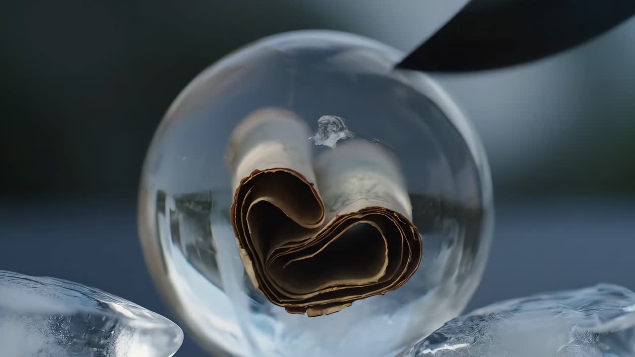 Knife piercing an ice ball