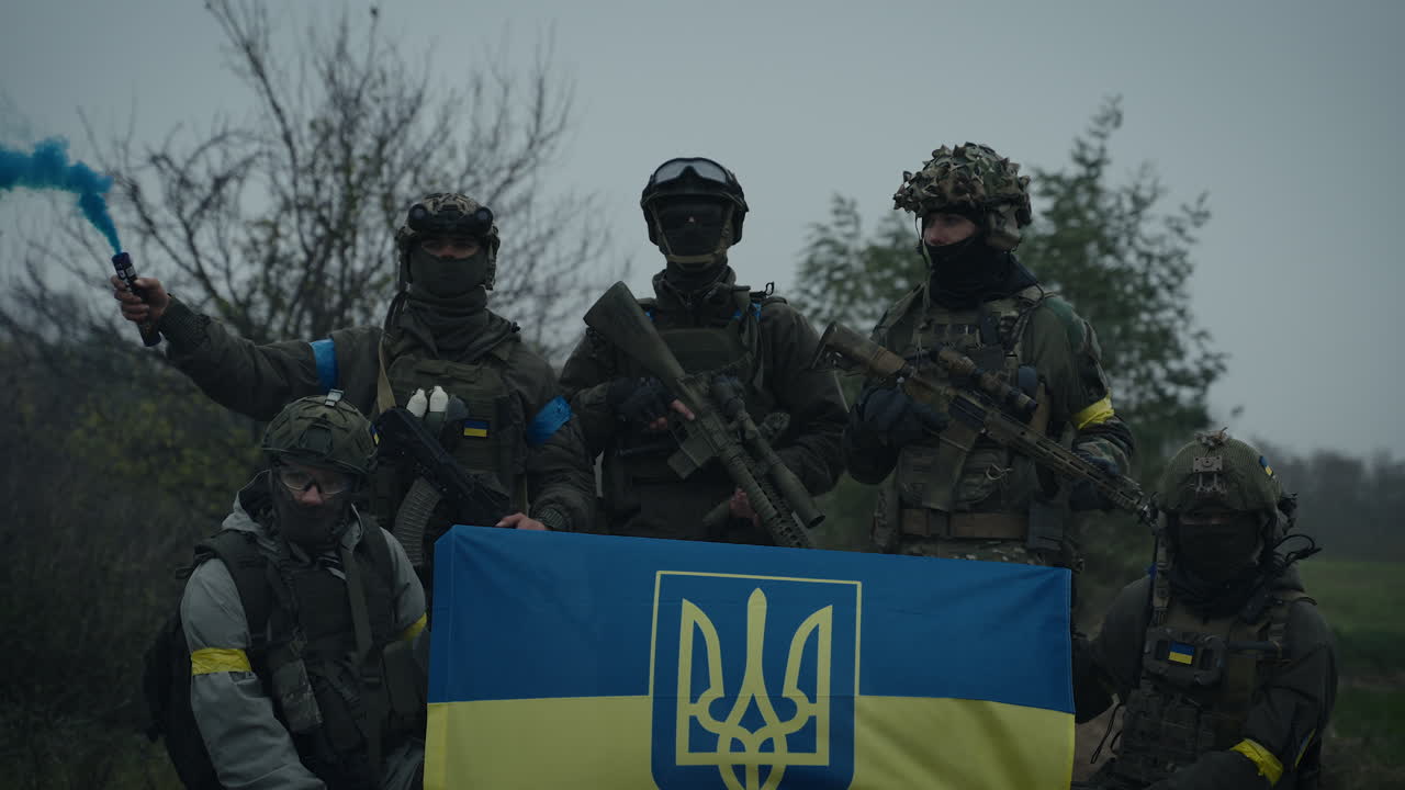 Ukrainian Soldiers with Flag