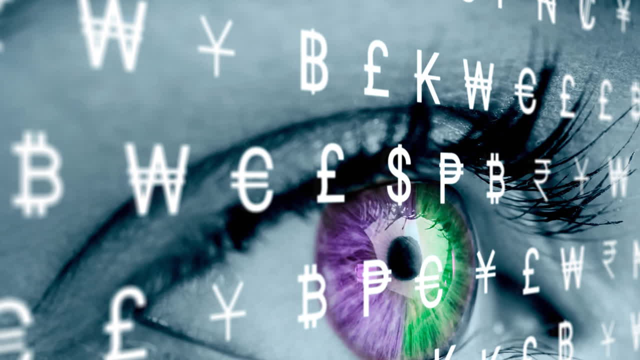 통화 데이터 처리의 애니메이션 여성의 눈의 클로즈업