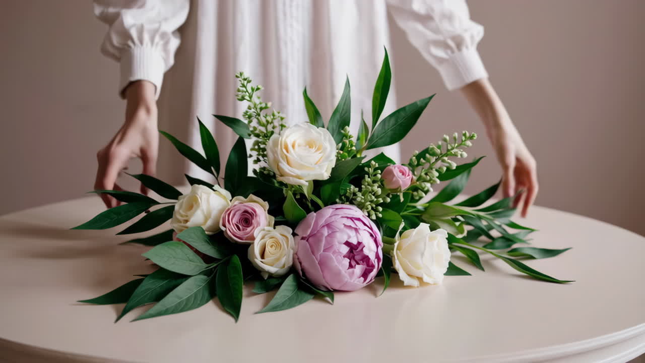 Donna che compone un bellissimo bouquet floreale
