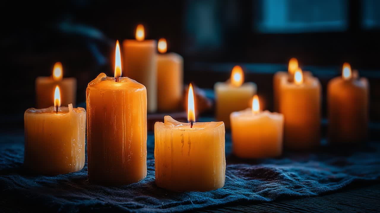 A Serene Display of Illuminated Candles in a Softly Lit Atmosphere, Creating a Calming and Inviting Ambiance for Reflection and Relaxation