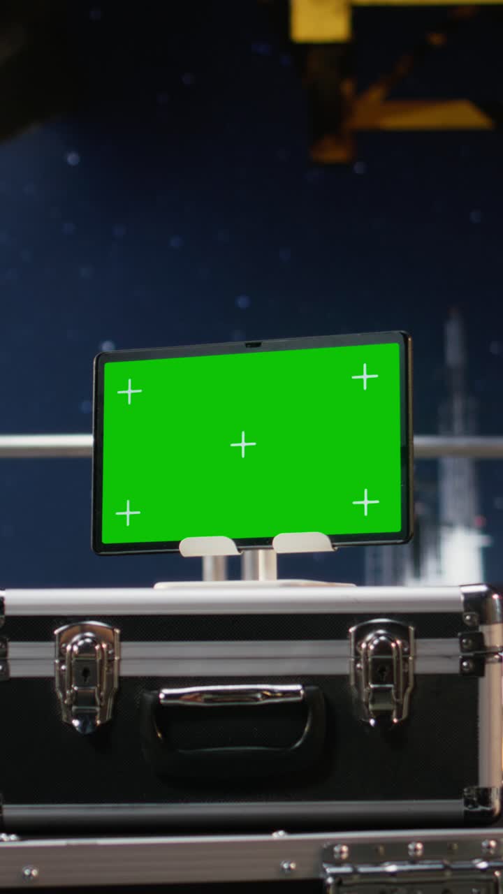 Vertical Video Chroma key display on empty offshore oil platform serves as testing site