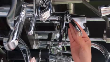close-up of modern chrome water faucets