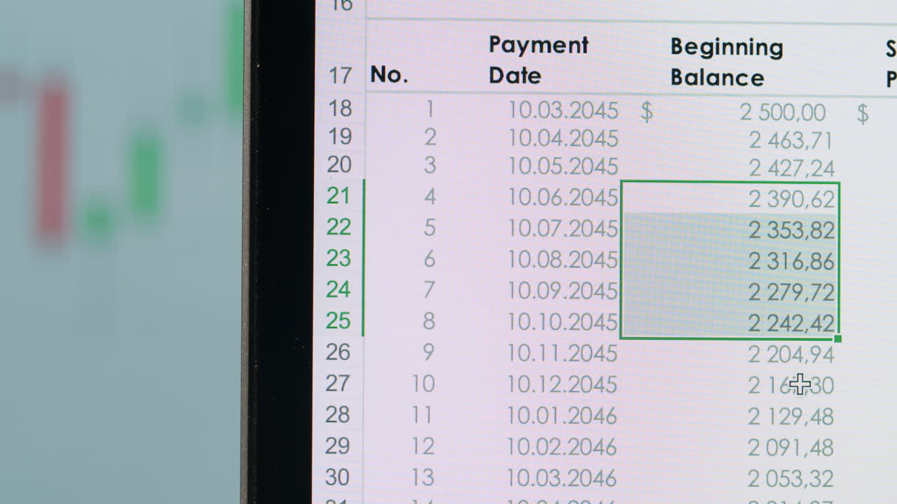 Mouse Cursor Scrolling and Selecting Cells in a Digital Spreadsheet