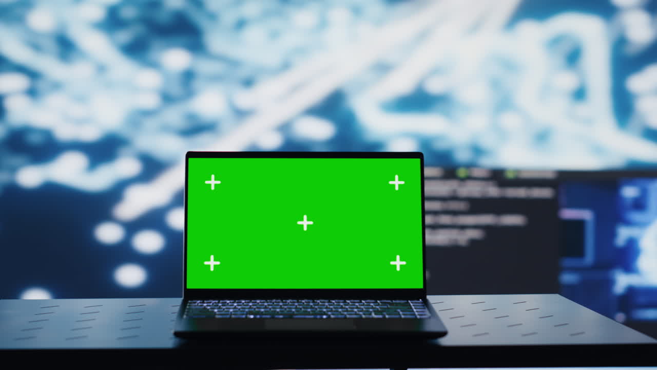 PC showcasing chroma key display next to AI neural networks system