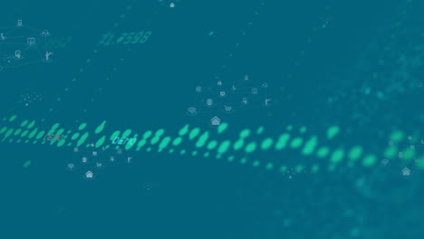animación de iconos y procesamiento de datos sobre fondo azul