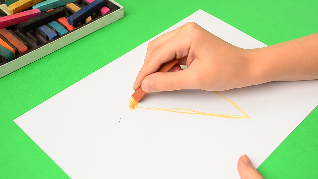 The children's drawing on paper. Drawing of pizza