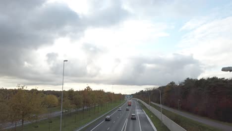 busy highway scene in the netherlands that connects the netherlands to germany