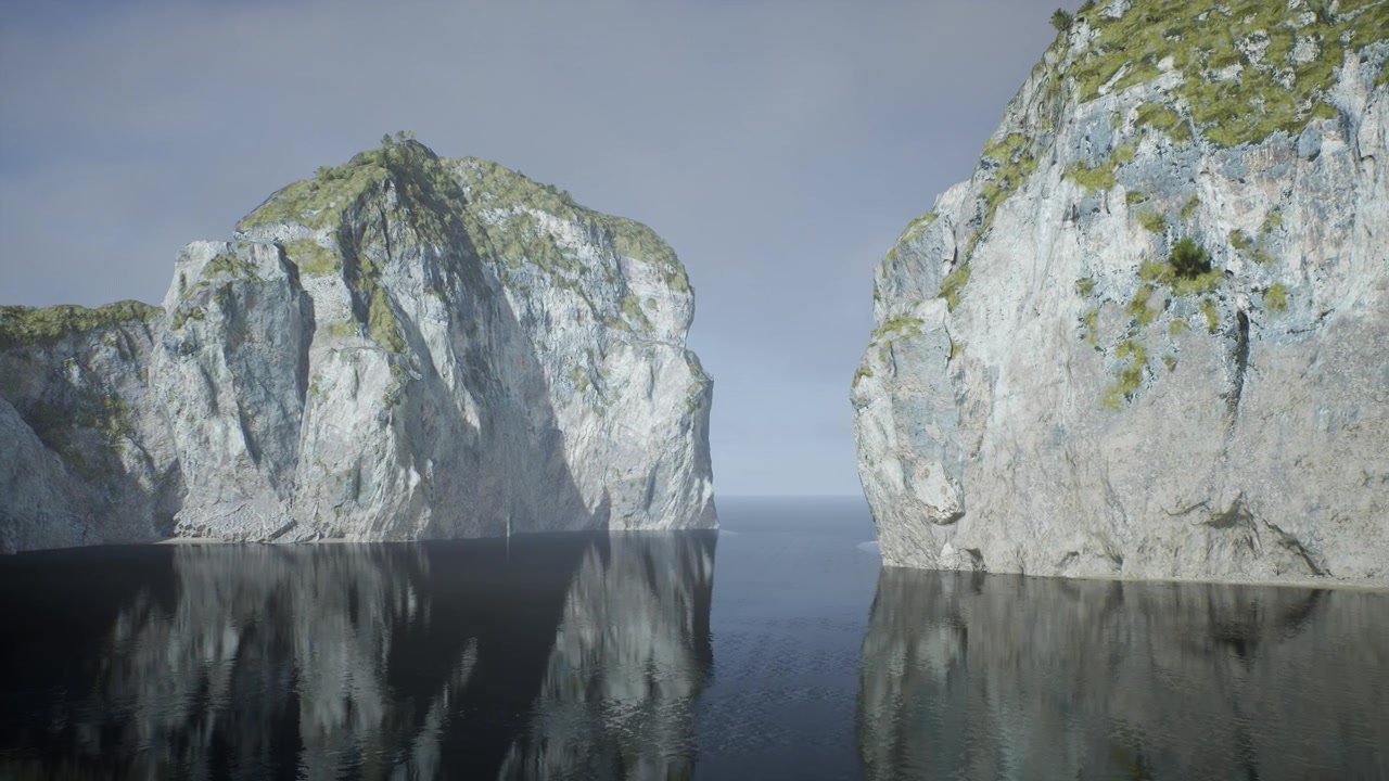 Tranquil oceanfront rocky ledges featuring shiny reflective surfaces