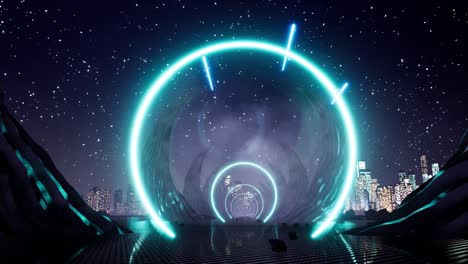 luz de neón, escena de paisaje extraterrestre. luz de neó en estilo de arte en línea sobre fondo negro. estandarte de luz retro de casino. líneas 3d de fondo. fondo futurista abstracto. ilustración de renderizado 3d. 4k