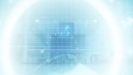 animation of data processing over empty office