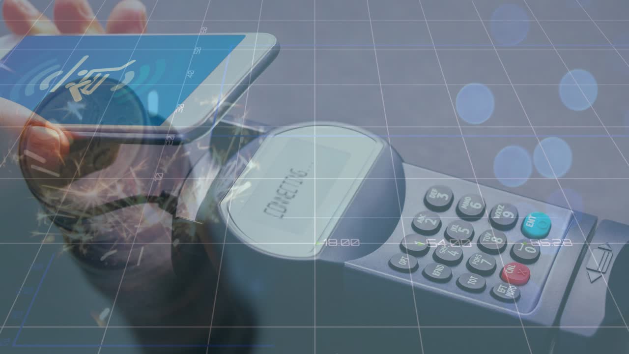 Animation of financial data processing over smartphone and payment terminal