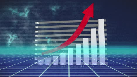 animación del efecto de fallo en el procesamiento de datos estadísticos a través de la red de red sobre fondo azul.