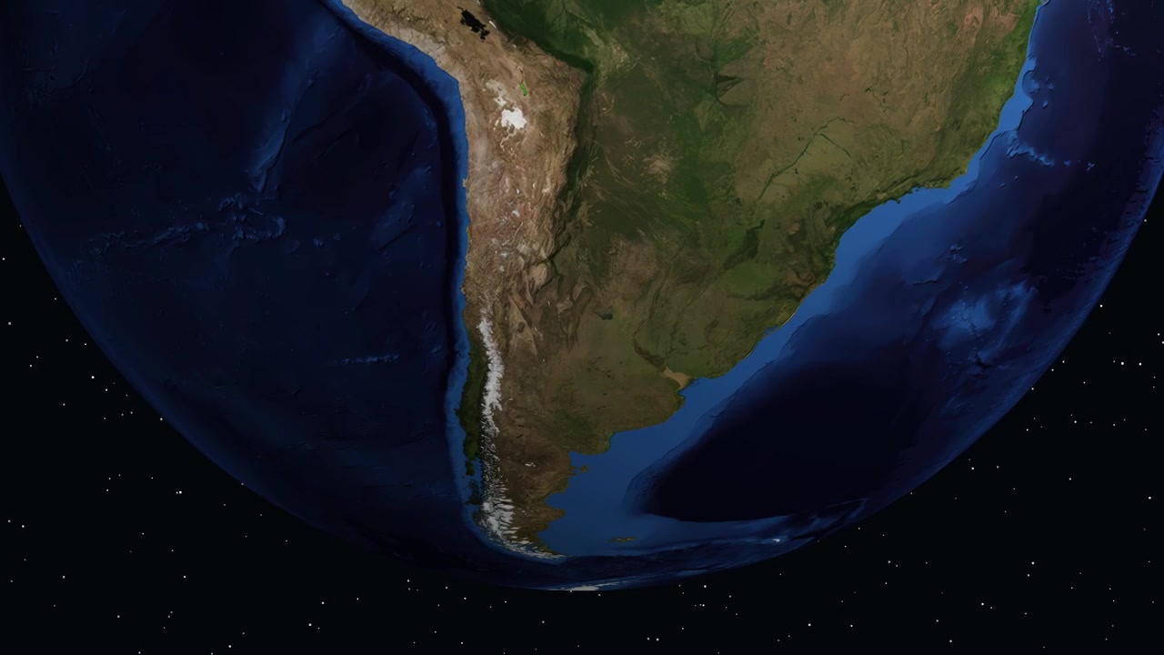 Un'animazione digitale zooma dallo spazio esterno al Sud America, individuando Cordoba, Argentina