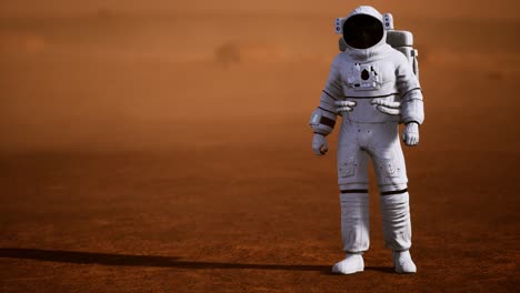 astronauta en la superficie de marte. planeta rojo cubierto de gas y roca