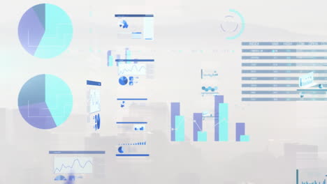 animación del procesamiento de datos financieros sobre el paisaje urbano