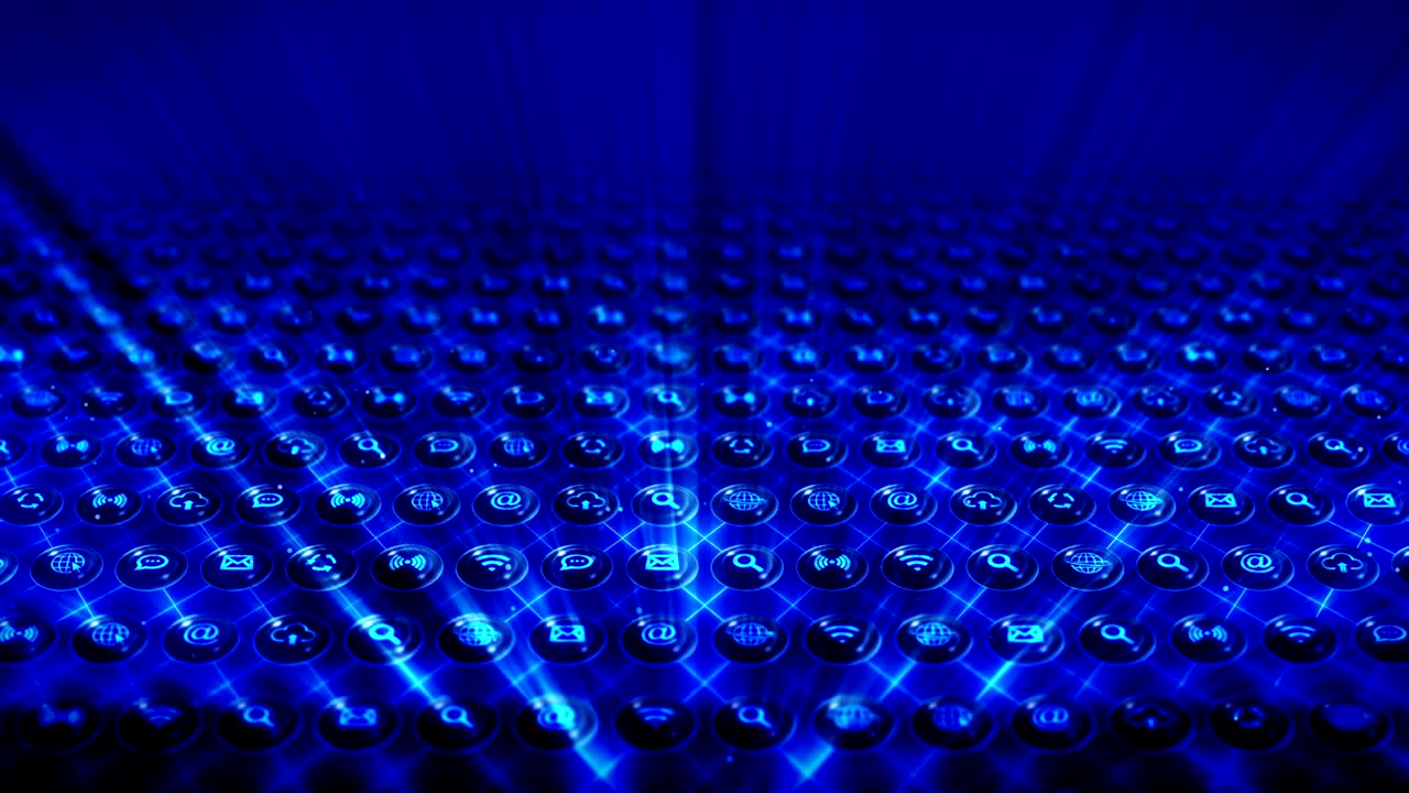 conjunto de iconos web, fondo de comunicación en internet, animación de bucle cg,