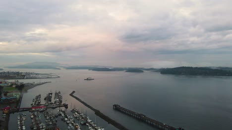 establishing aerial of campbell river city on vancouver island, bc, canada
