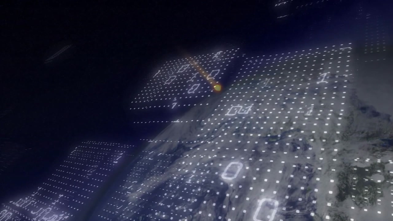 Scan beam appearing triggers 3D panels forming and drifting in Earth orbit while mapping cloud data