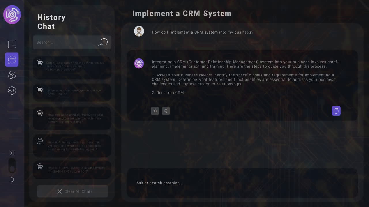 animación de la red de conexiones a través de un chat