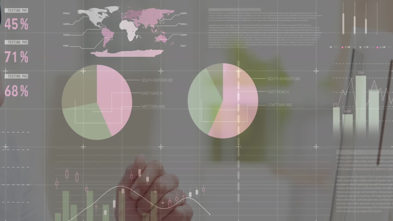 animación de procesamiento de datos sobre hombres y mujeres diversos discutiendo por computadora en la oficina