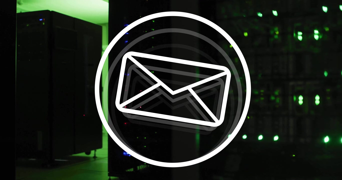 Animation of envelope and circle over server room