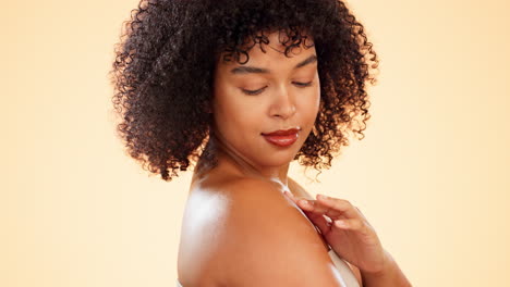 beauty, skincare and shoulder of woman in studio