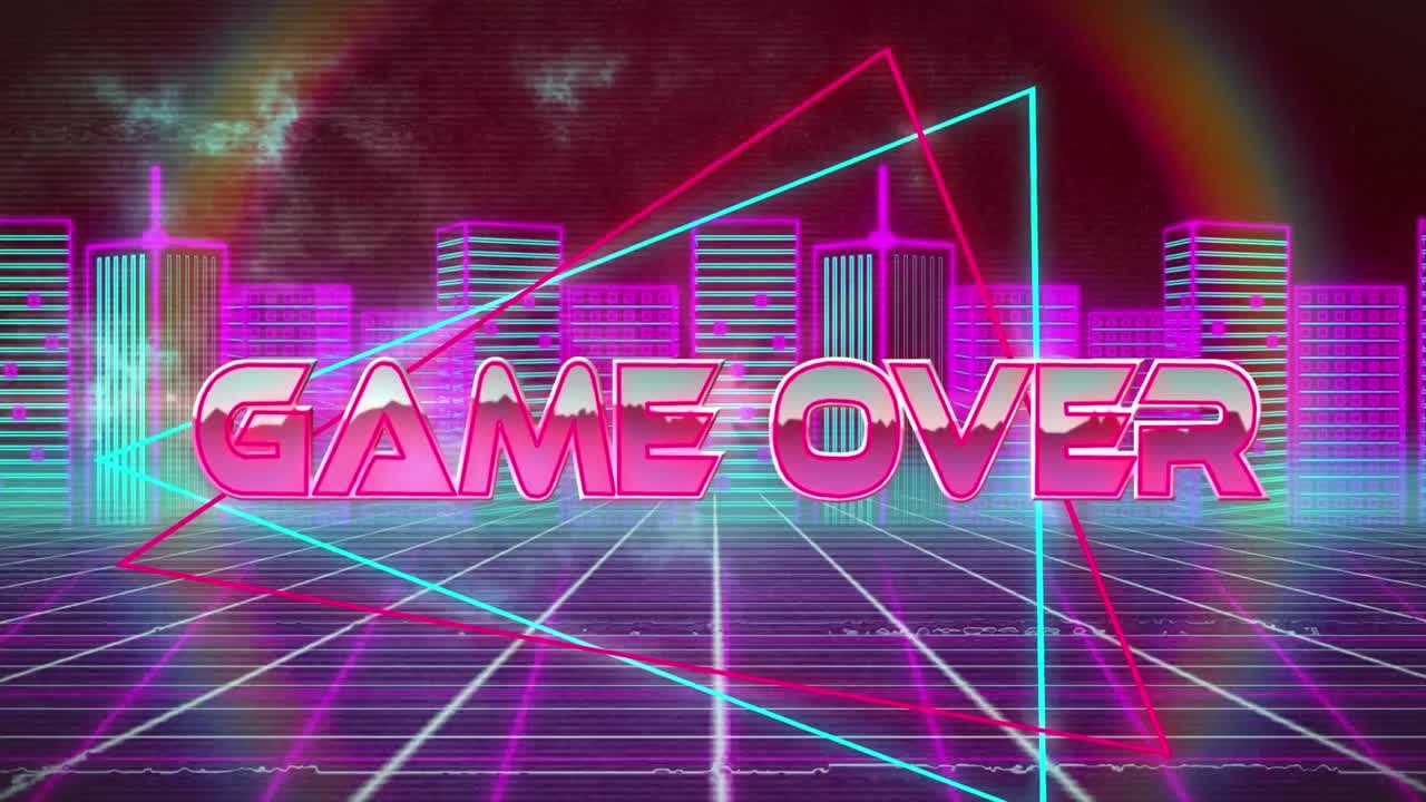 도시 풍경 위에 텍스트 위에 게임의 애니메이션