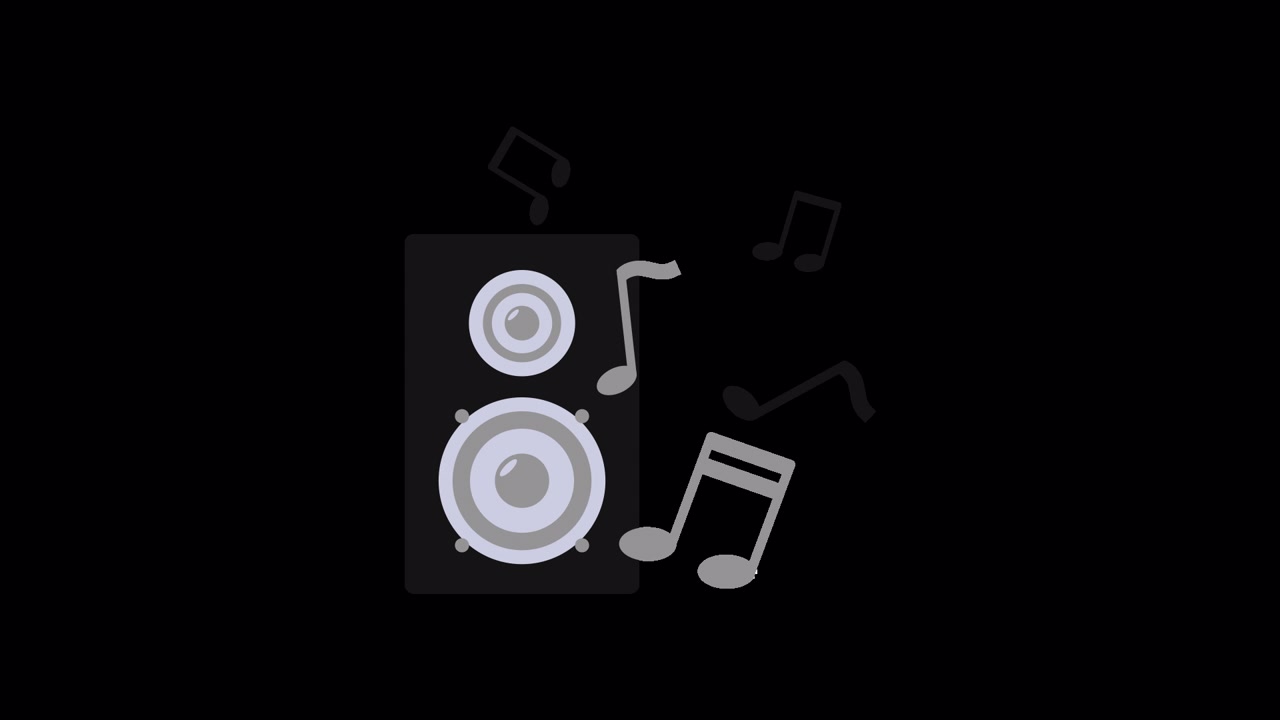 Animazione Flat Design di un altoparlante che riproduce musica
