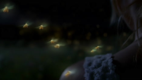 a person watching fireflies in a magical night meadow