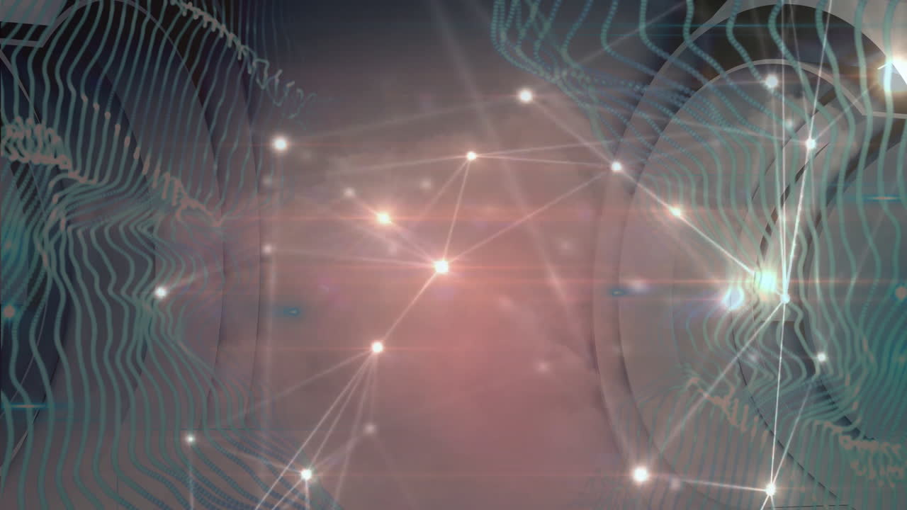 Animation of glowing connections and lines over digital wave patterns in school