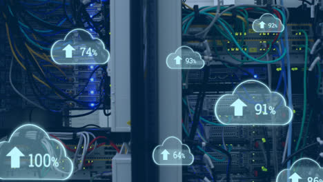 Animation-of-clouds-with-increasing-numbers-over-wires-and-servers