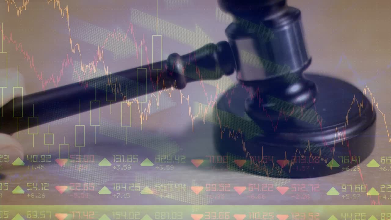 Animation of statistics and financial data processing over auctioneer's hammer