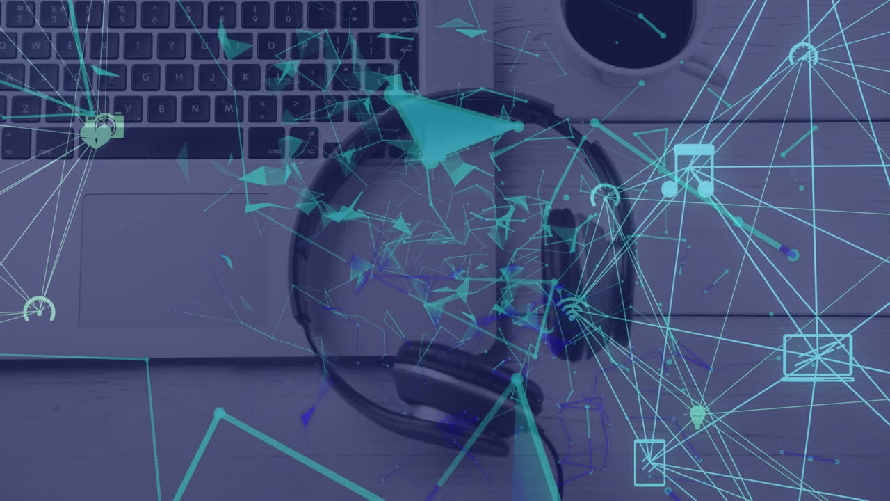 animación de la red de conexiones y globo sobre la oficina