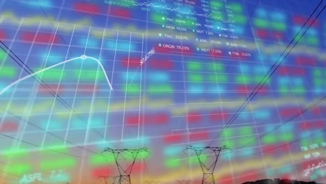 Animation-of-financial-data-processing-over-pylons