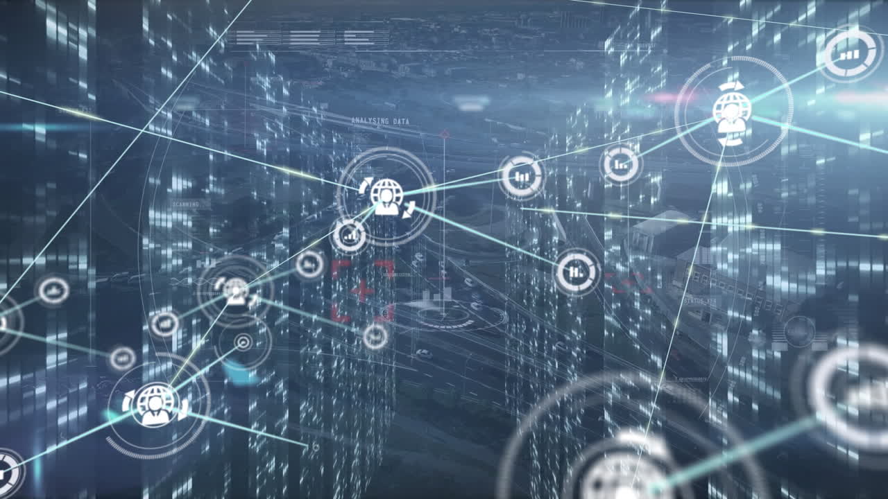 Animation of network of connections over moving columns