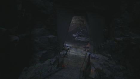 mysterious cave pathway illuminated by faint light during evening hours