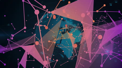 animation of abstract geometric shapes and network connections over digital map