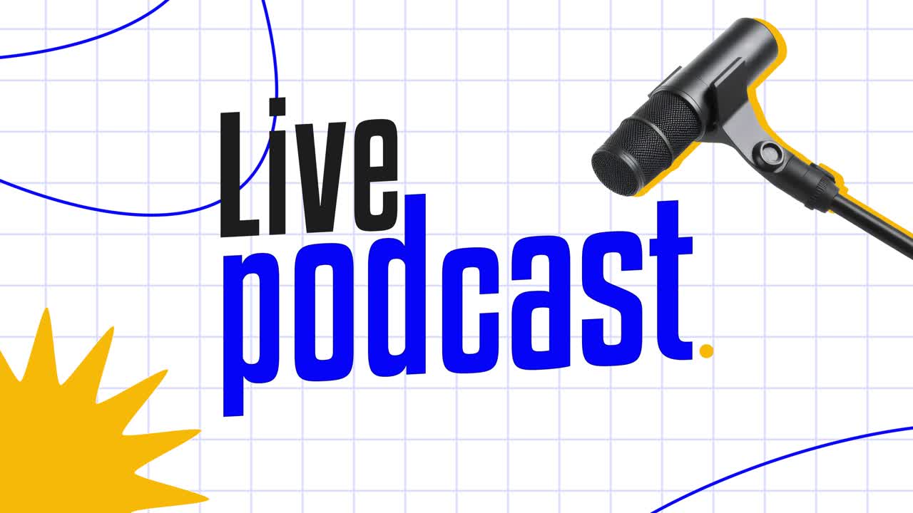 Animeret grafik til live podcast med mikrofon
