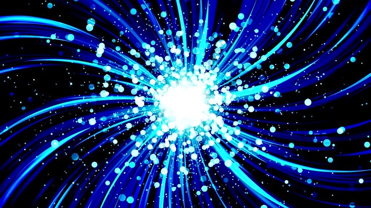 Starburst rays in space. Cartoon beam loop animation. Future technology concept background. Explosion star with lines.