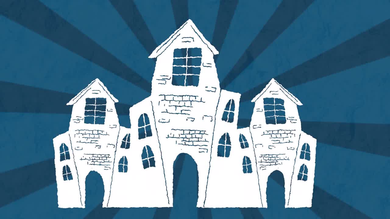 파란색 줄무 ⁇  배경 위의 유령집의 애니메이션