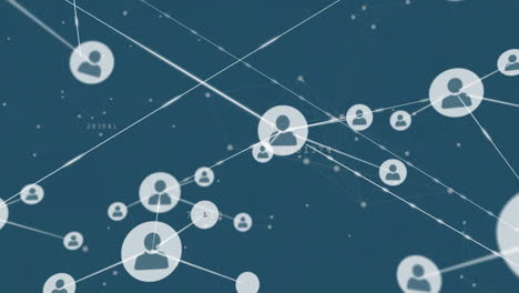 animation of network of connections with people icons over blue background