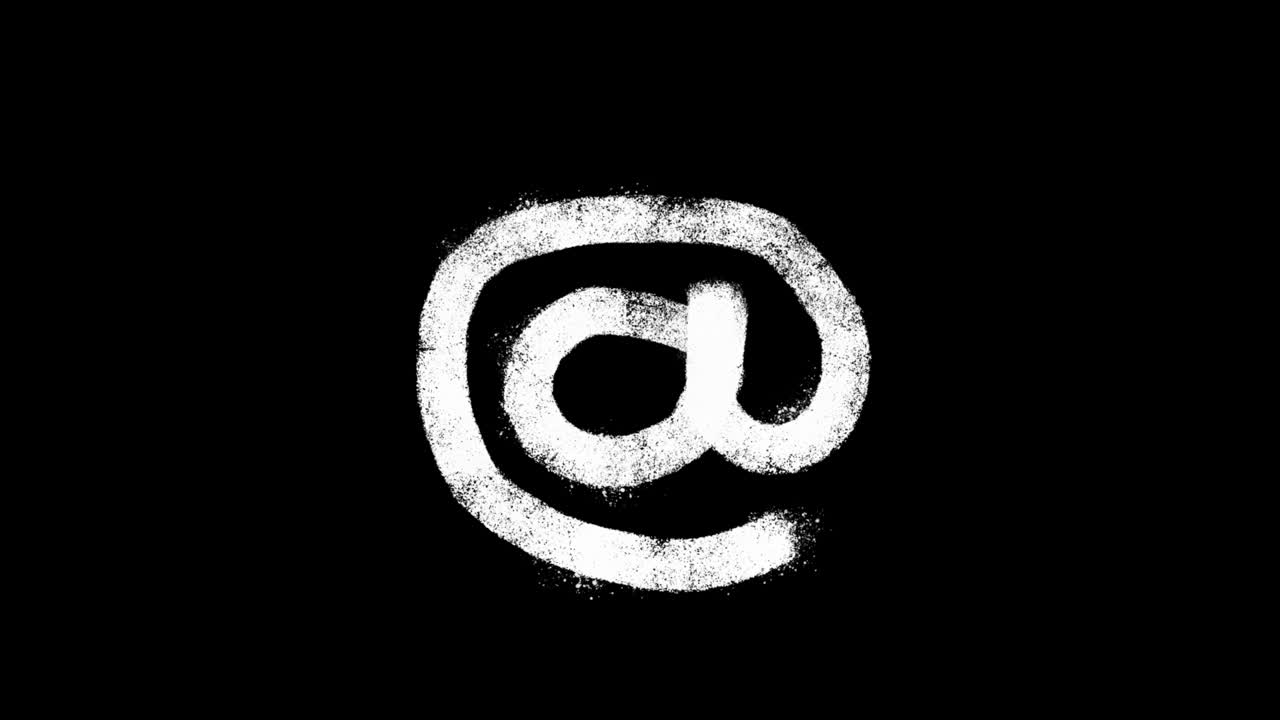 Animeret hvidt snabel-a-symbol på sort baggrund