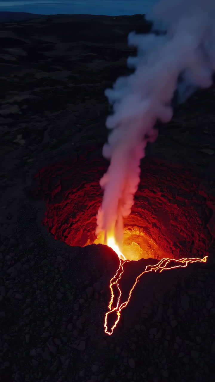 Volcanic Eruption at Night