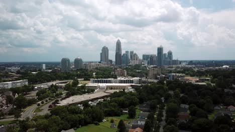 Wide-shot-aerial-flying-toward-the-City-of-Charlotte-North-Carolina