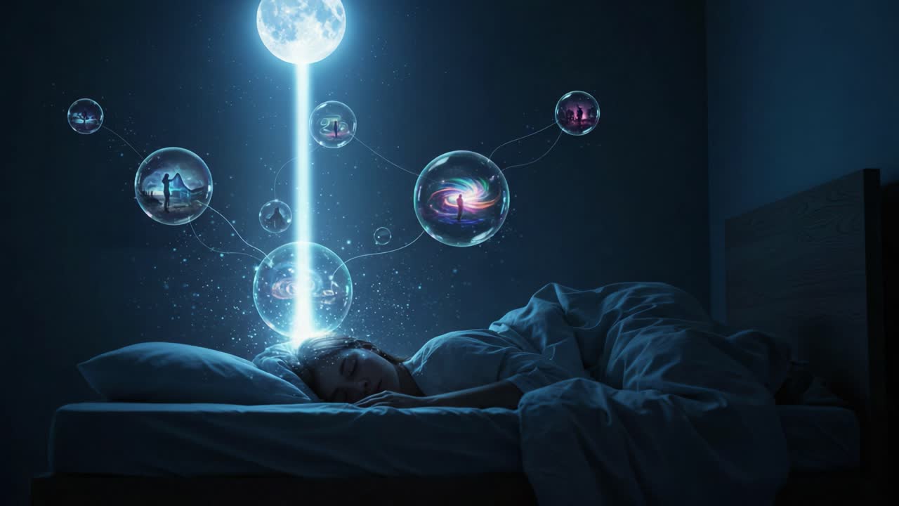 A Dreamer in Slumber: Exploring the Mystical Connection Between Dreams and Reality Through Ethereal Light Beams and Glowing Visions in Sleep
