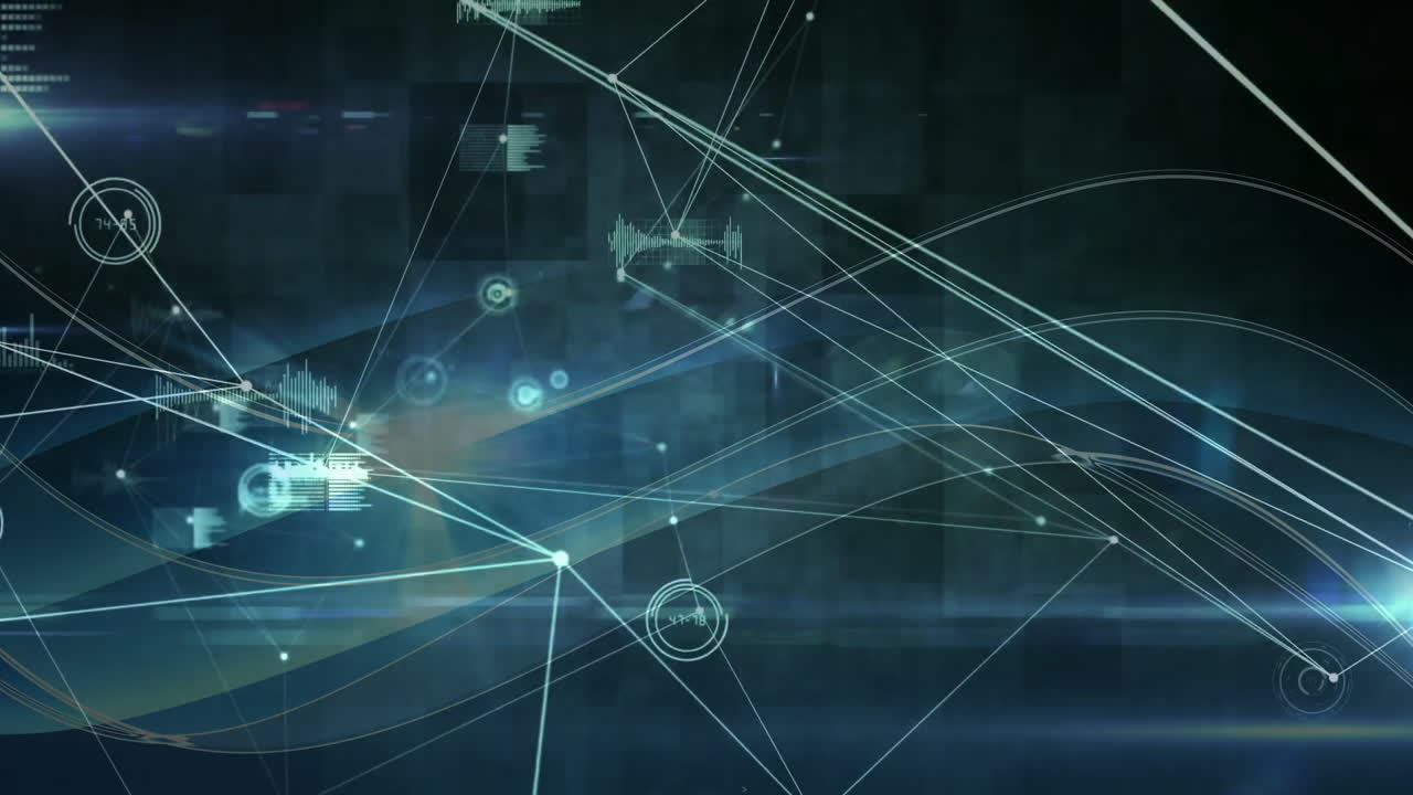 Digital network connections and data processing animation on abstract background