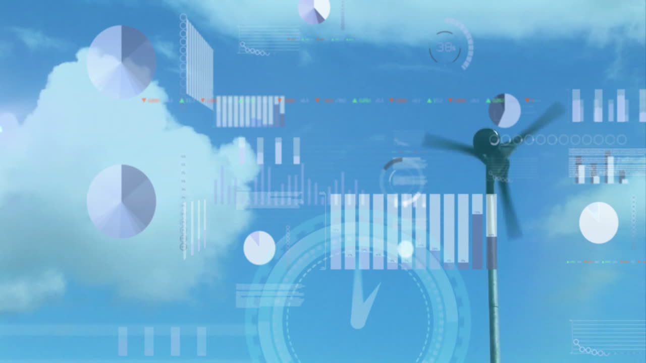 풍력 터빈과 구름 데이터 차트 및 그래프 애니메이션