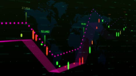 multicolored graph and numbers moving against black background